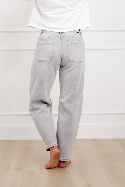 Risen The Stormi High Rise Grey Barrel Jeans with Patch Pockets