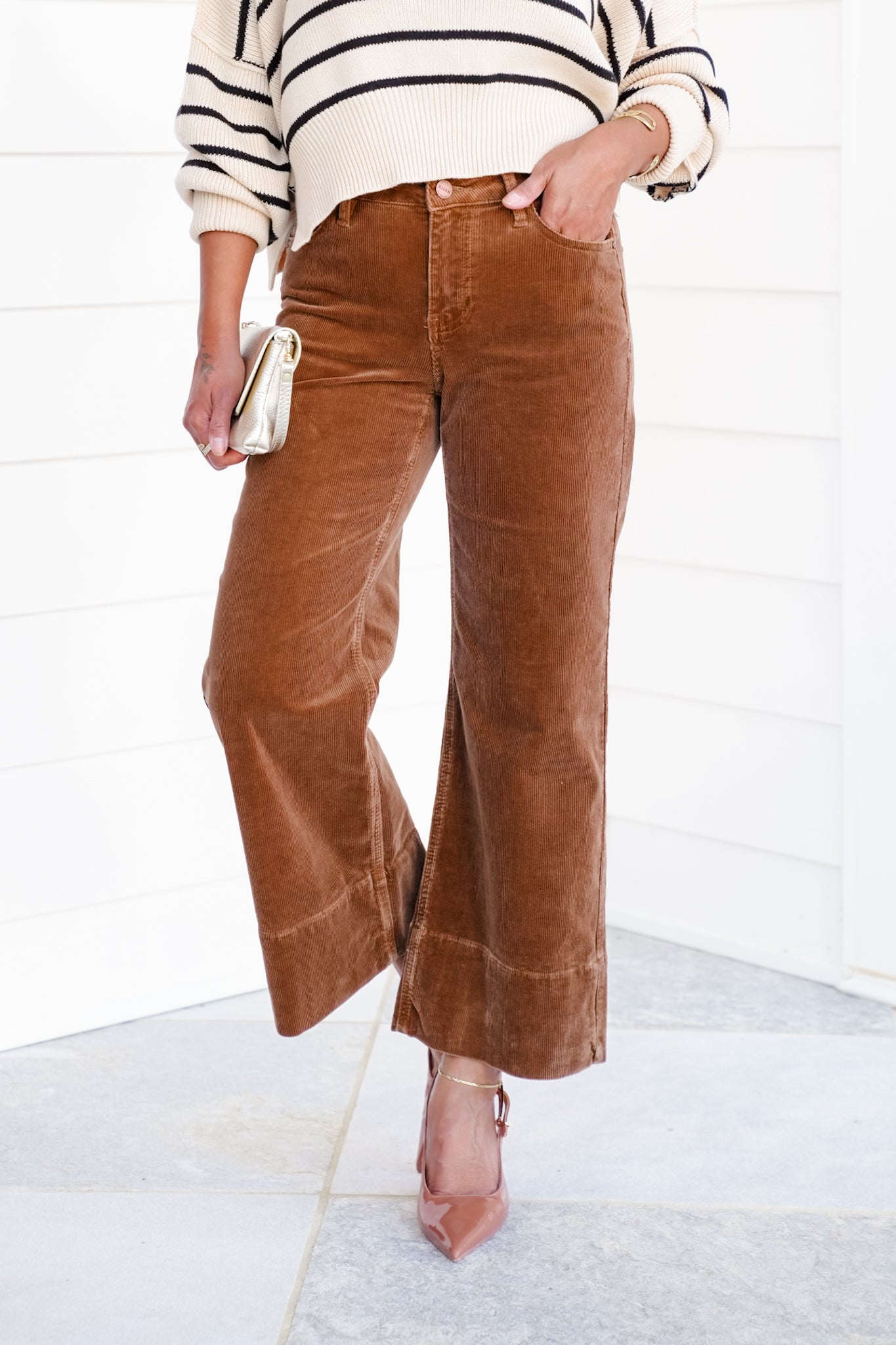 Risen High Rise Brown Corduroy Wide Leg Pants