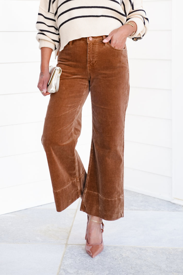 Risen High Rise Brown Corduroy Wide Leg Pants