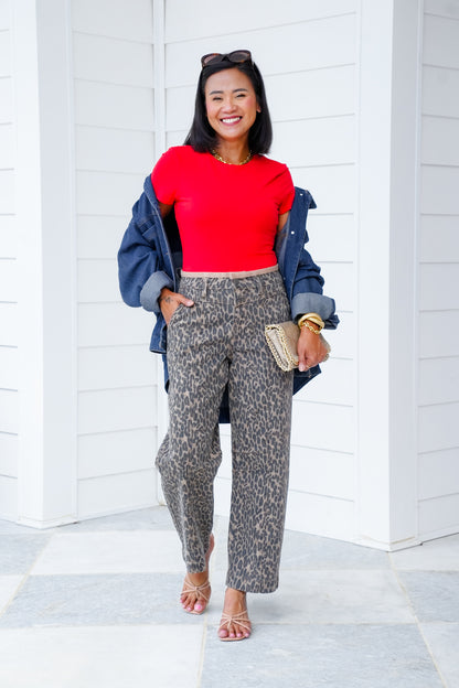 Risen Mid-Rise Cropped Relaxed Leopard Jeans