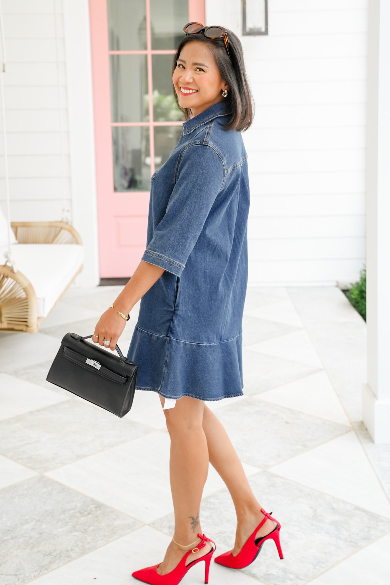 Plus/Reg Half-Sleeve V-Neck Mini Dress
