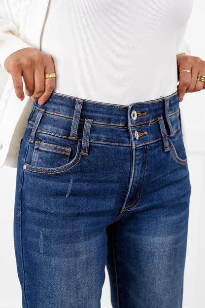 Special A High Rise Dark Wash Dad Jeans with Double Waist Detail