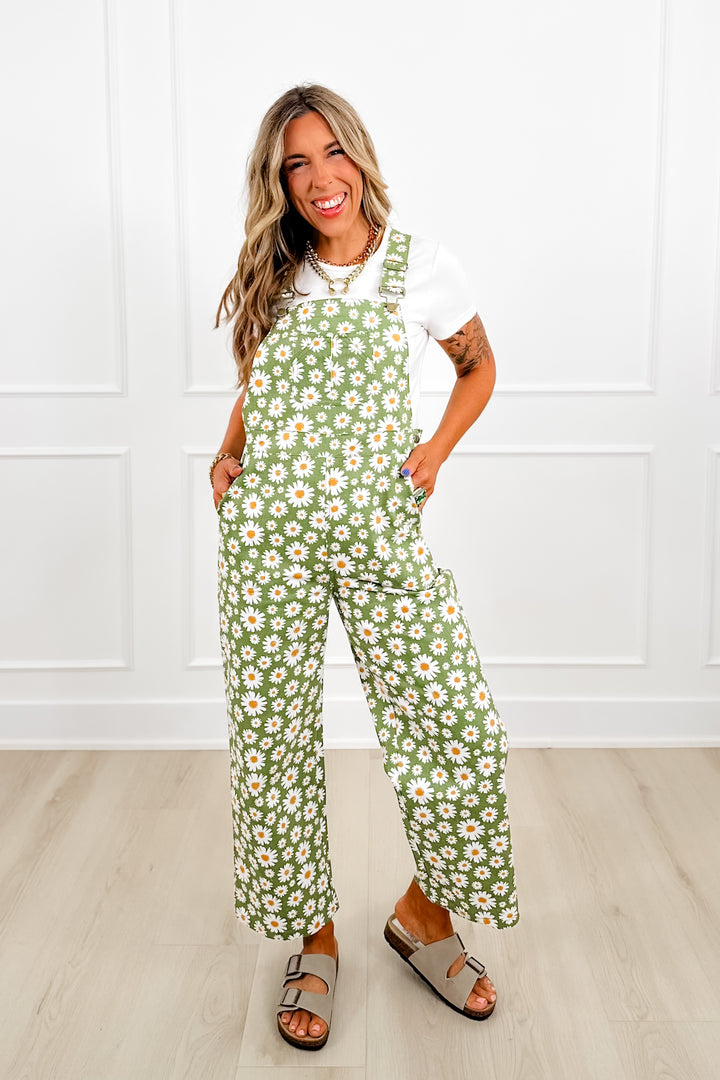 Daisy Print Overall Pants with Side Pockets