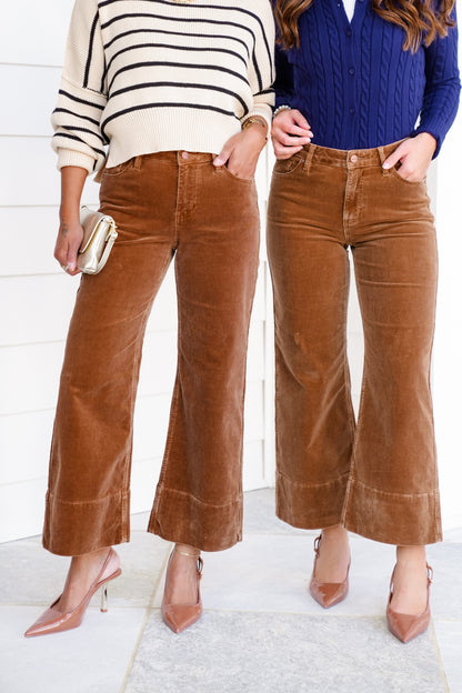 Risen High Rise Brown Corduroy Wide Leg Pants