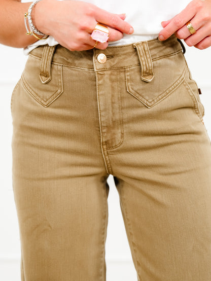 Judy Blue High Rise Yoke Front Brown Wide Leg Ankle Jeans
