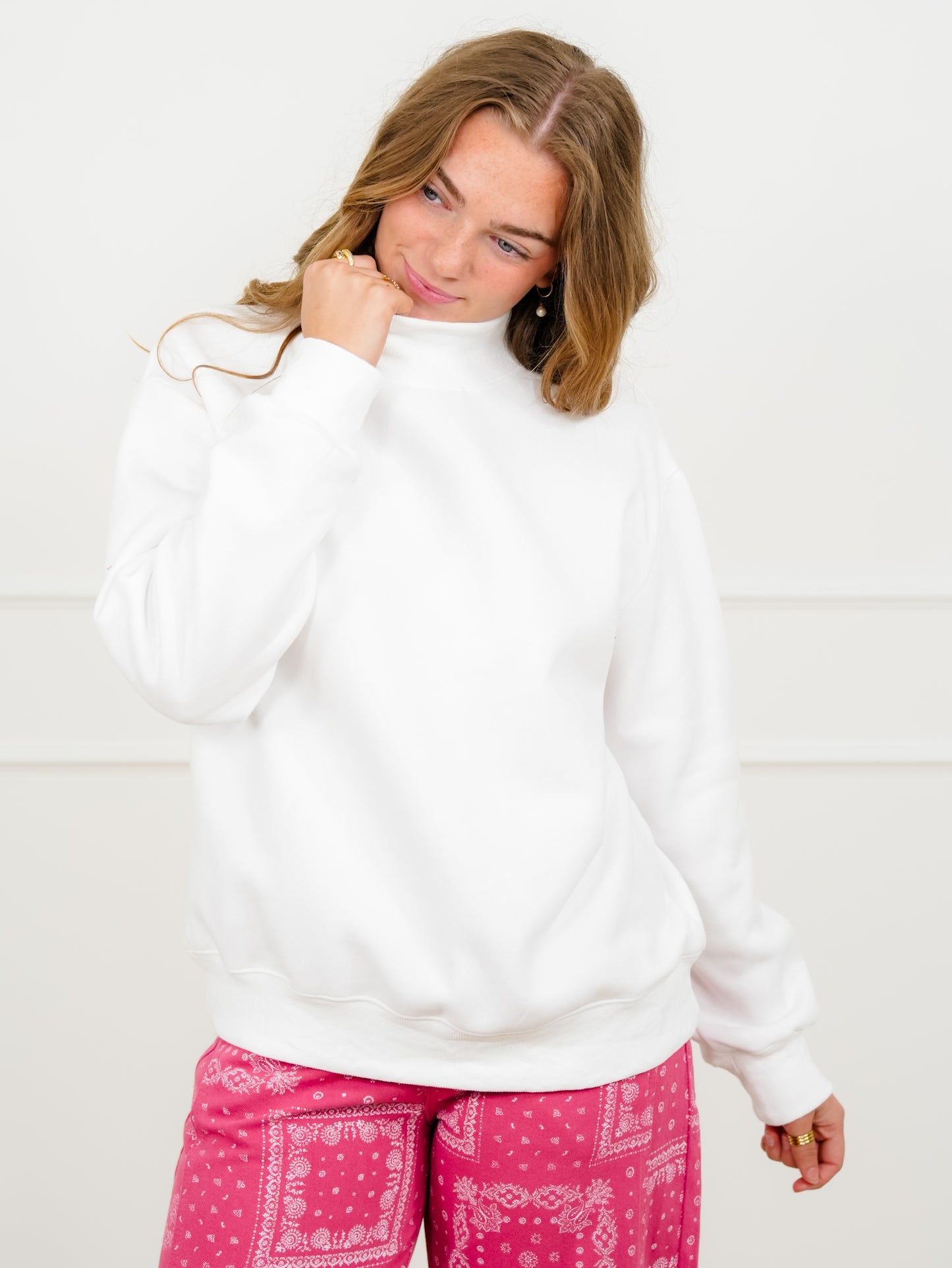 Plus/Reg Solid Long Sleeve Mock Neck Pullover Sweatshirt