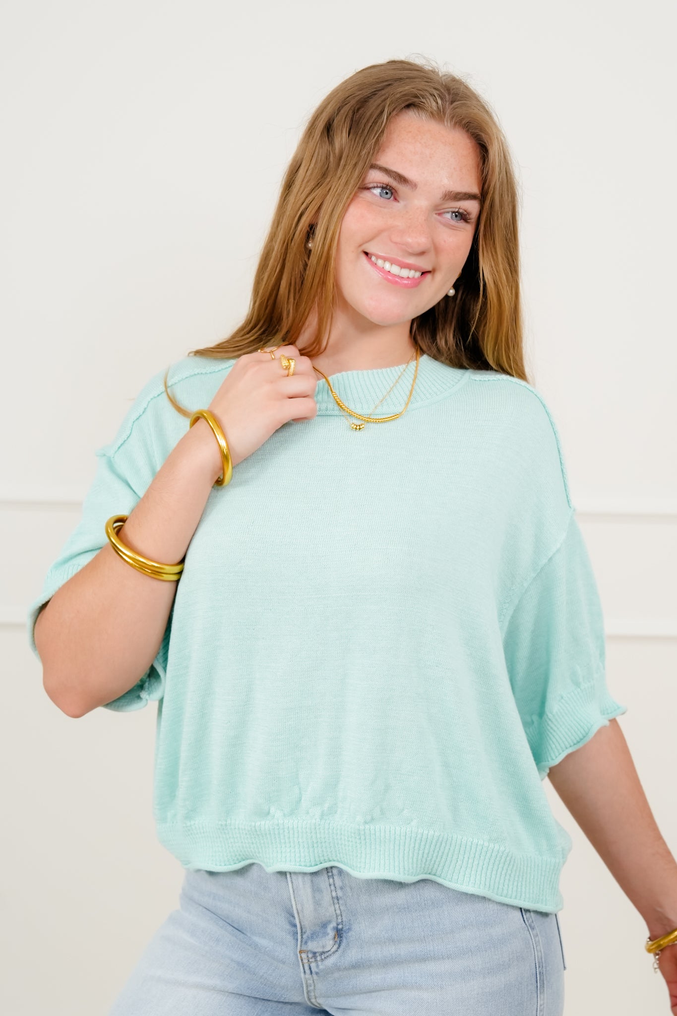 Short Sleeve Sweater with Reverse Seams