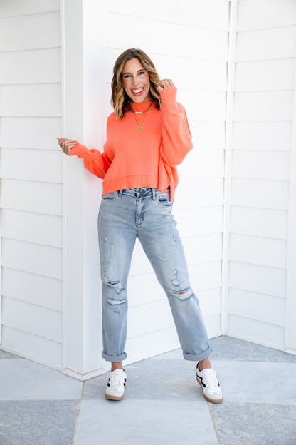 Judy Blue Mid Rise Light Wash Cuffed Boyfriend Jeans with Distressed Repair Stitch