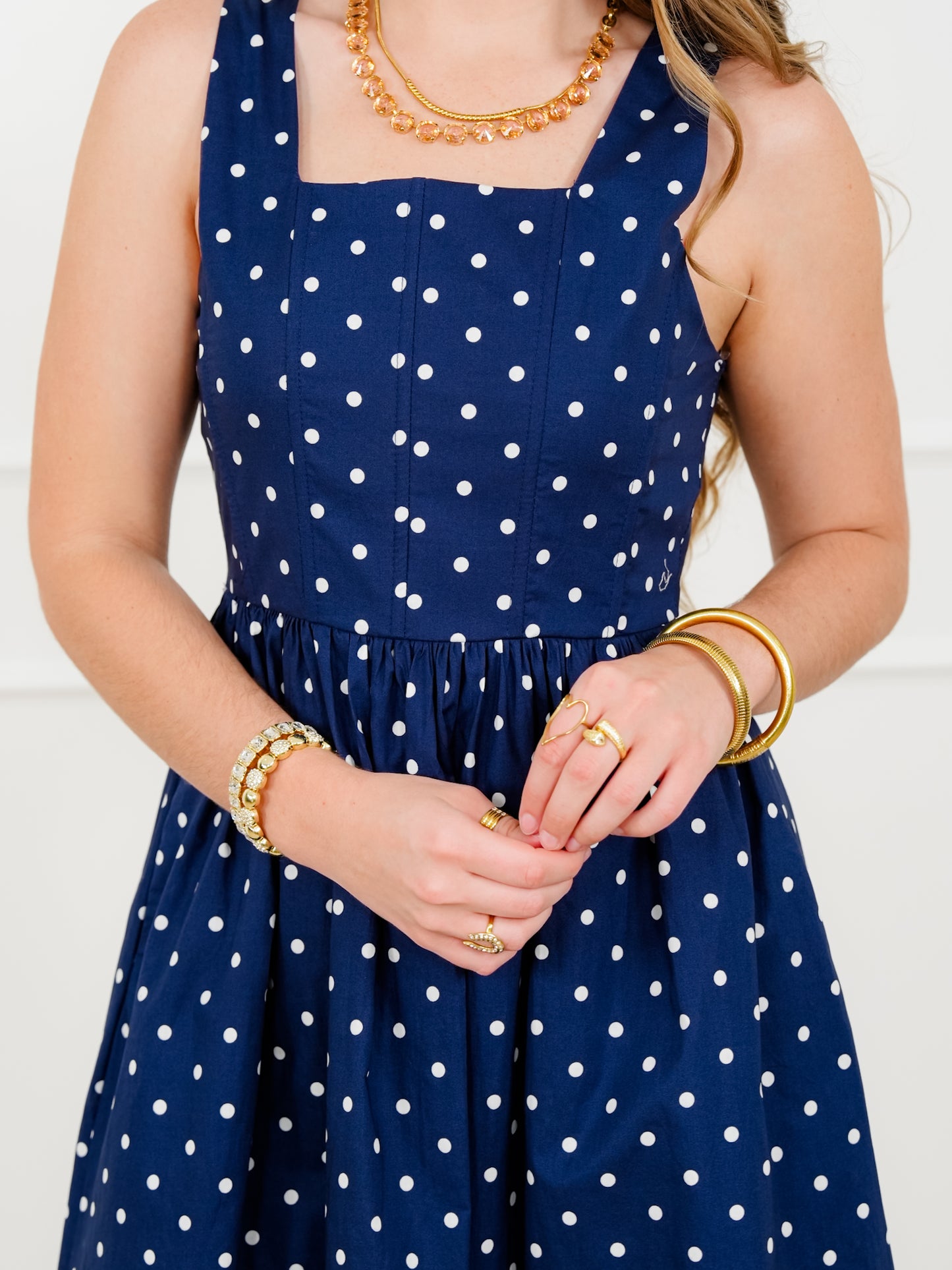 Polka Dot Sleeveless Square Neck Midi Dress
