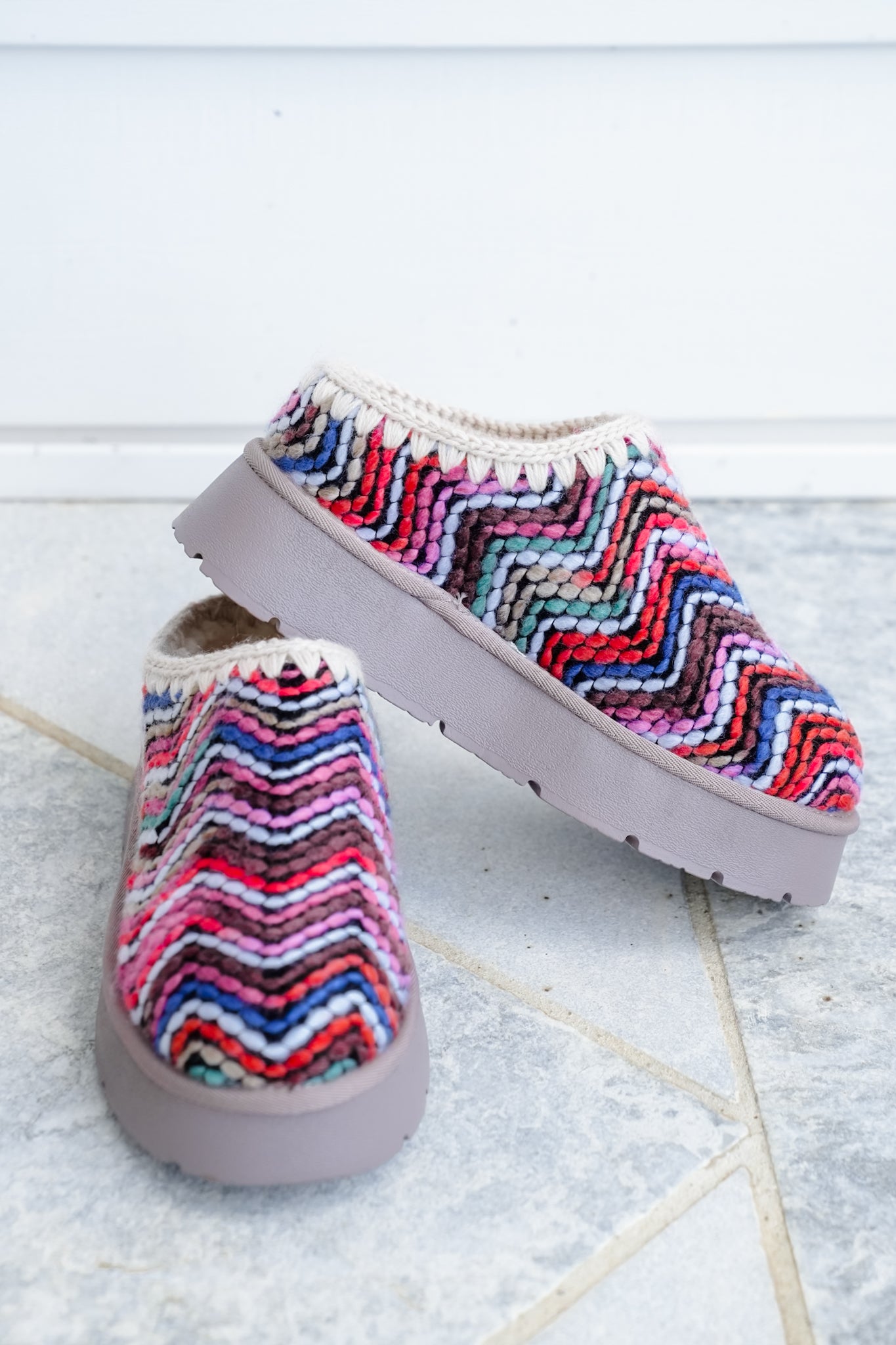 Colorful Chevron Knit Platform Mule Slippers