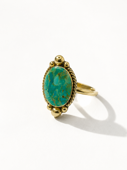 BOHO SOL Oval Turquoise and Brass Adjustable Ring