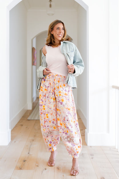 POL Floral Pattern Elastic Waist Jogger Pants