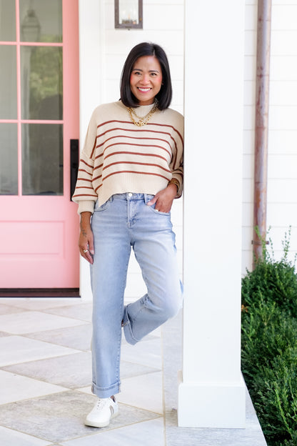 Risen High Rise Light Wash Cuffed Barrel Jeans