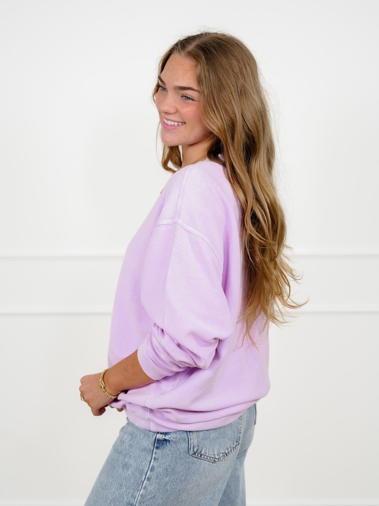 Plus/Reg Solid Color Corded Long Sleeve Pullover Top