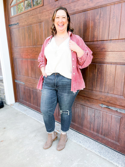 Judy Blue Eight Days A Week Vintage Wash Distressed Knee Patch Boyfriend Jean