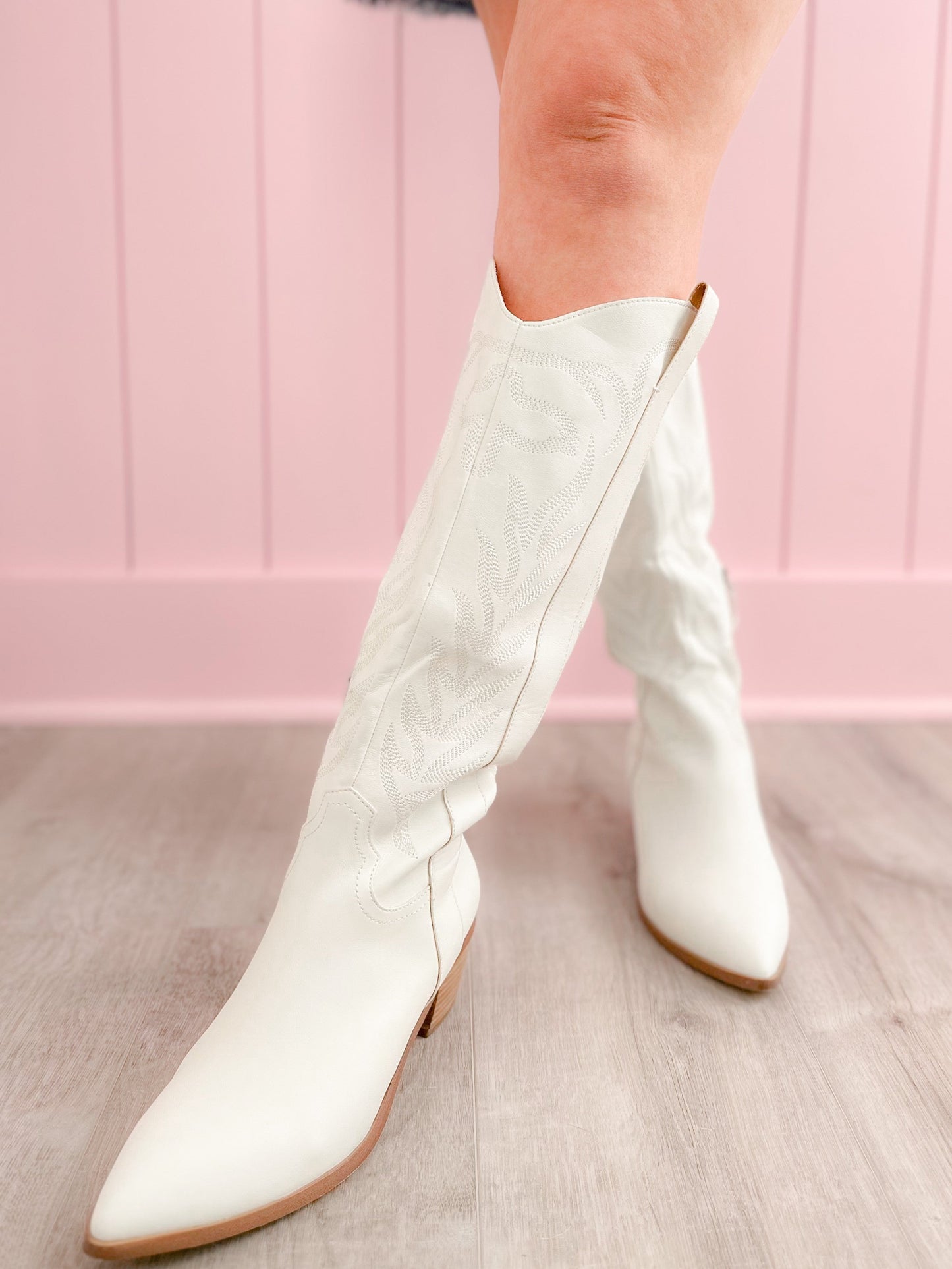 Western Inspired White Cowboy Boots w/ Side Zipper