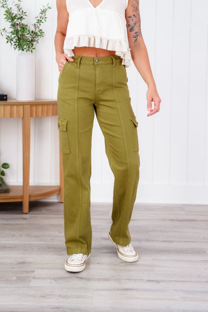 Judy Blue High Rise Matcha Straight Leg Cargo Jeans