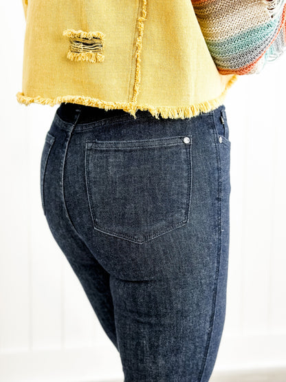 Judy Blue  Starry Night High Rise Dark Wash Tummy Control Top Raw Hem Jeans
