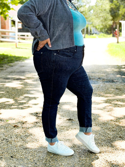 Judy Blue  Starry Night High Rise Dark Wash Tummy Control Top Raw Hem Jeans