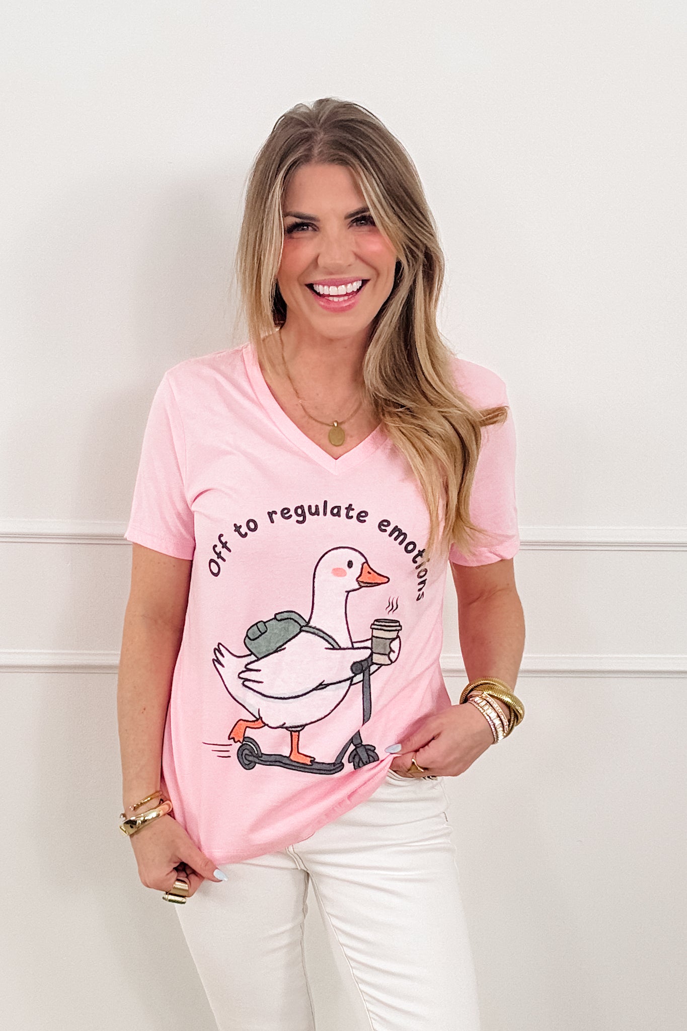 Plus/Reg V Neck Short Sleeve "Off To Regulate Emotions" Graphic Tee