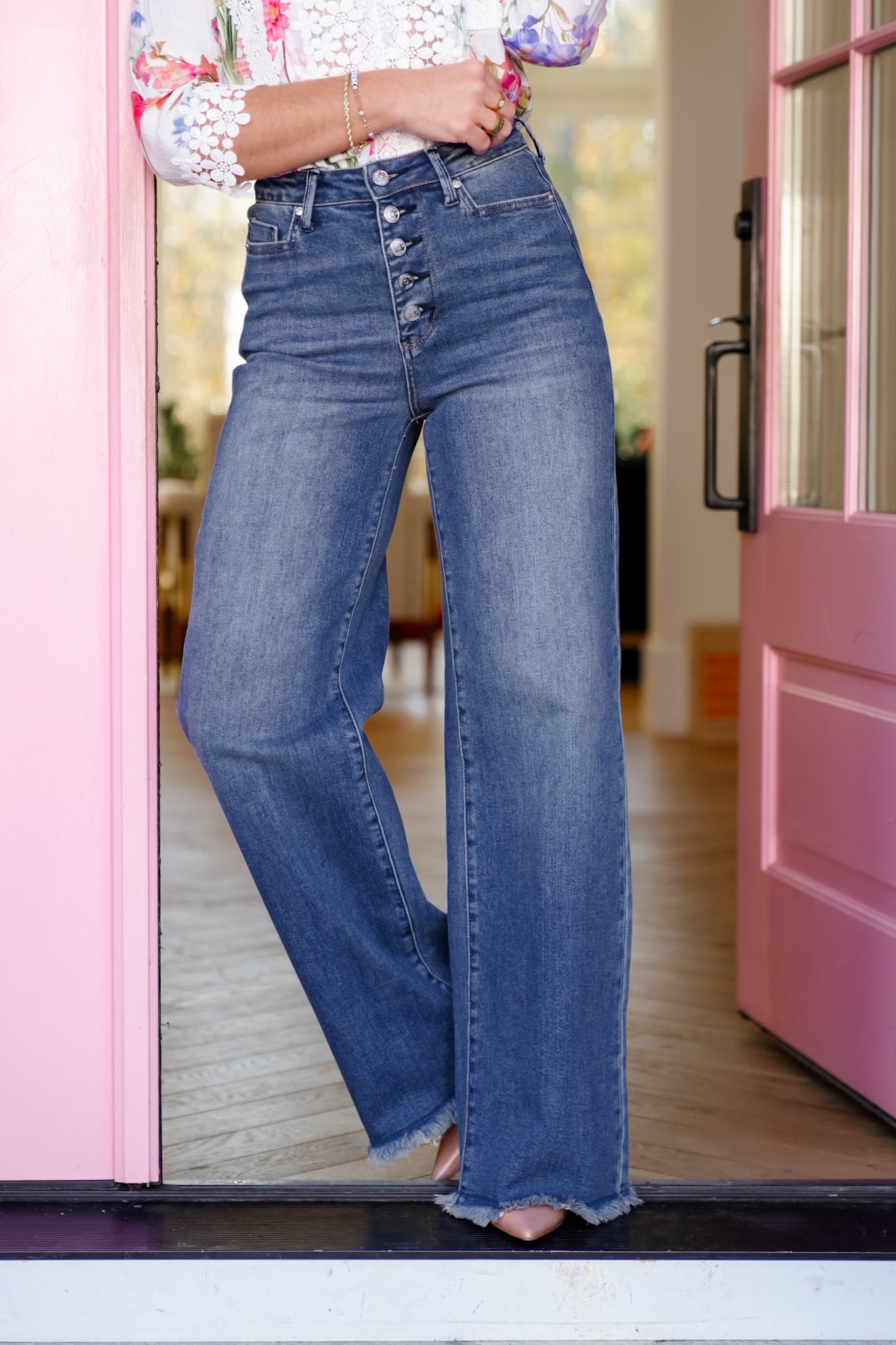 Judy Blue High Rise Dark Wash Button Fly Column Straight Leg Jeans