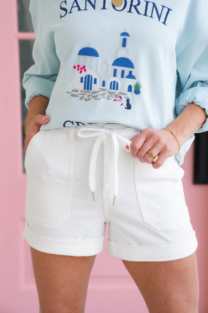 Judy Blue Shore Thing White Cuffed Jogger Shorts