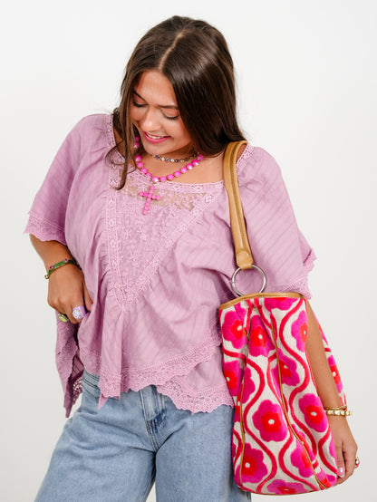 Short Sleeve Ruffle Top with Floral Embroidery - Freckled Poppy