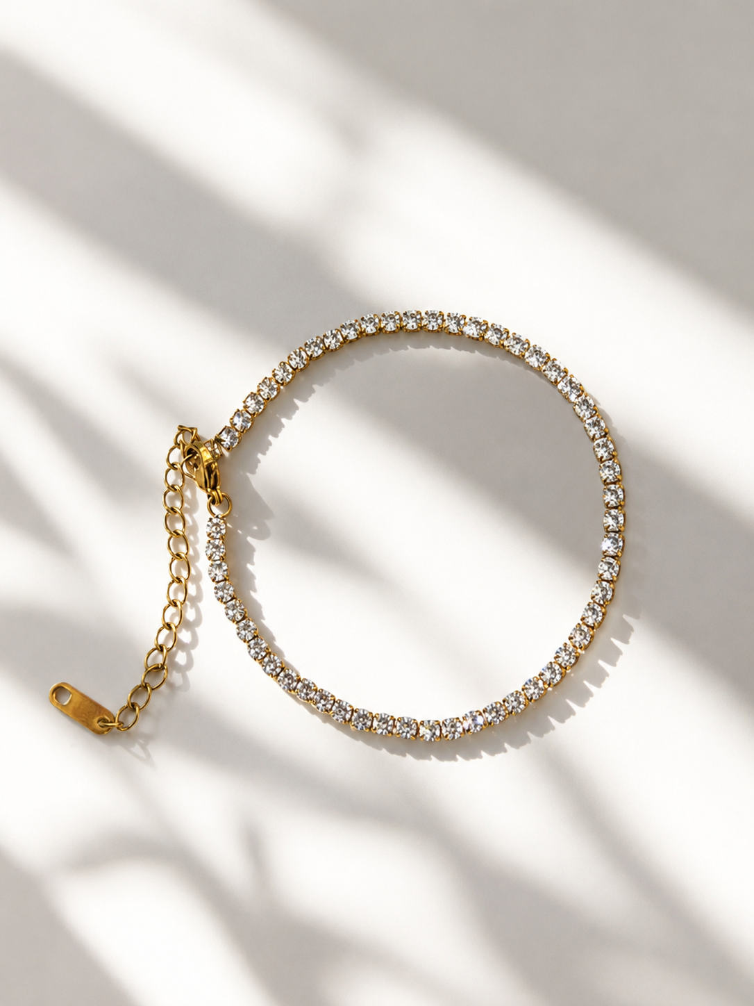 18K Non Tarnish Rhinestone Tennis Anklet