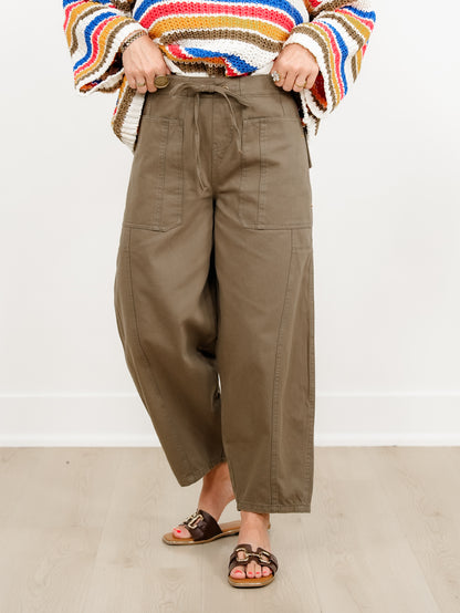 Olive Elastic Waist Barrel Leg Pants