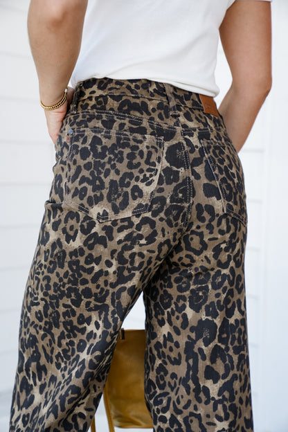 Judy Blue High Rise Leopard Retro Wide Leg Jeans