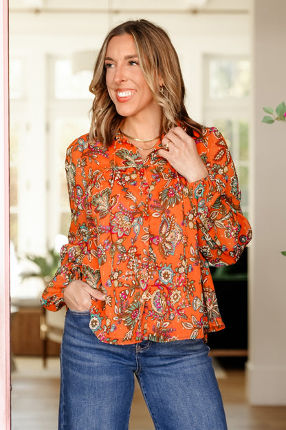 Floral Long Sleeve Button Down Blouse