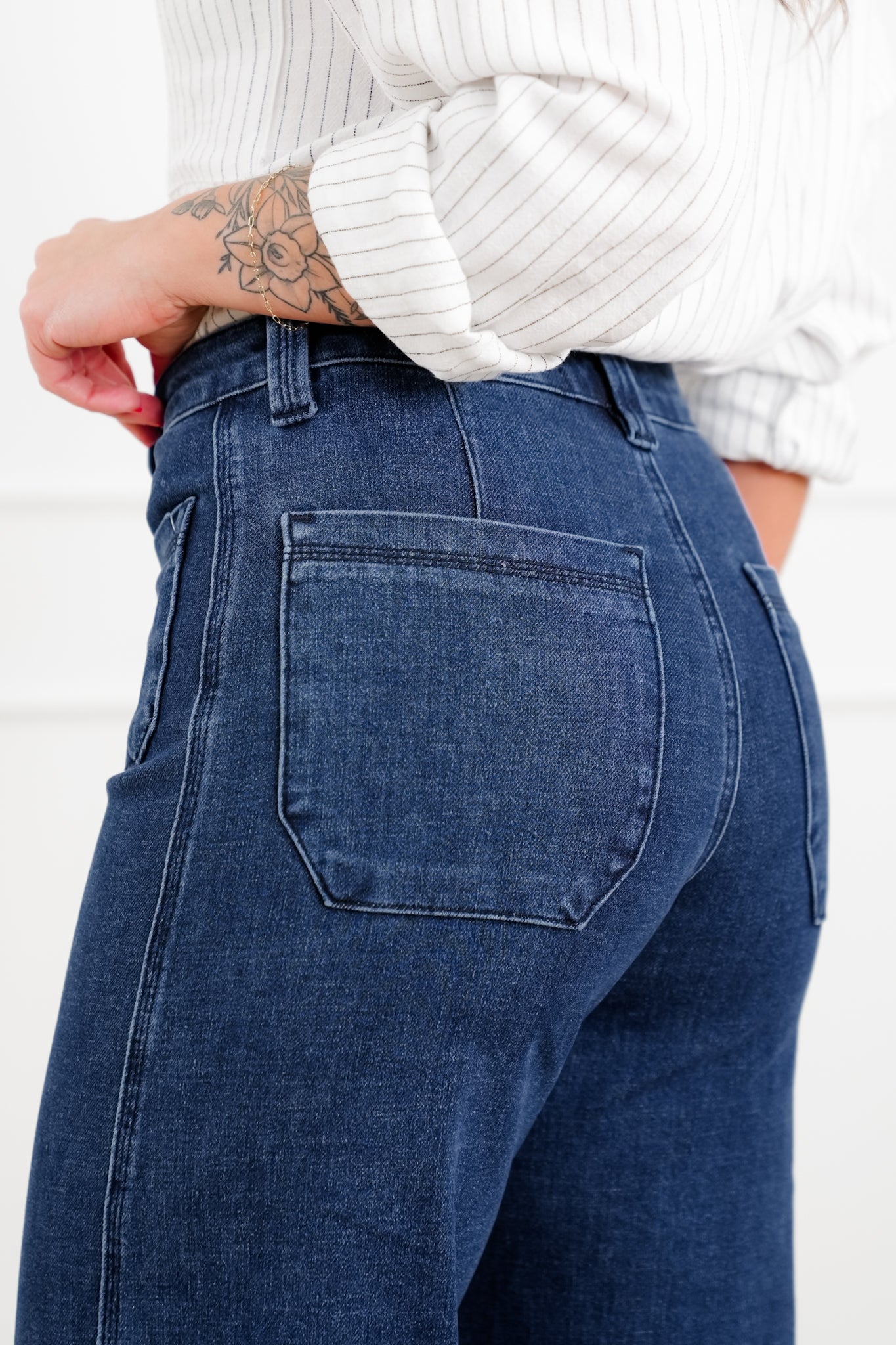 Judy Blue "The Blaire" High Rise Dark Wash Retro Wide Leg Jeans with Twisted Seams