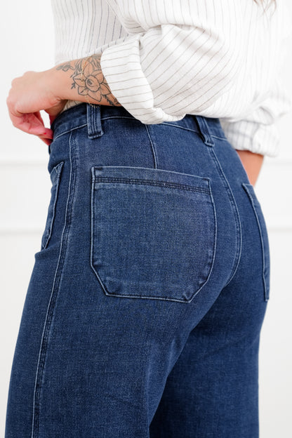 Judy Blue "The Blaire" High Rise Dark Wash Retro Wide Leg Jeans with Twisted Seams