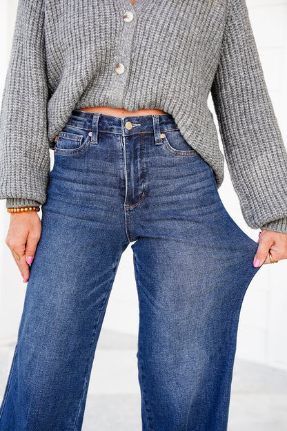Restock Judy Blue Retrograde High Rise Dark Wash Tummy Control Wide Leg Jeans