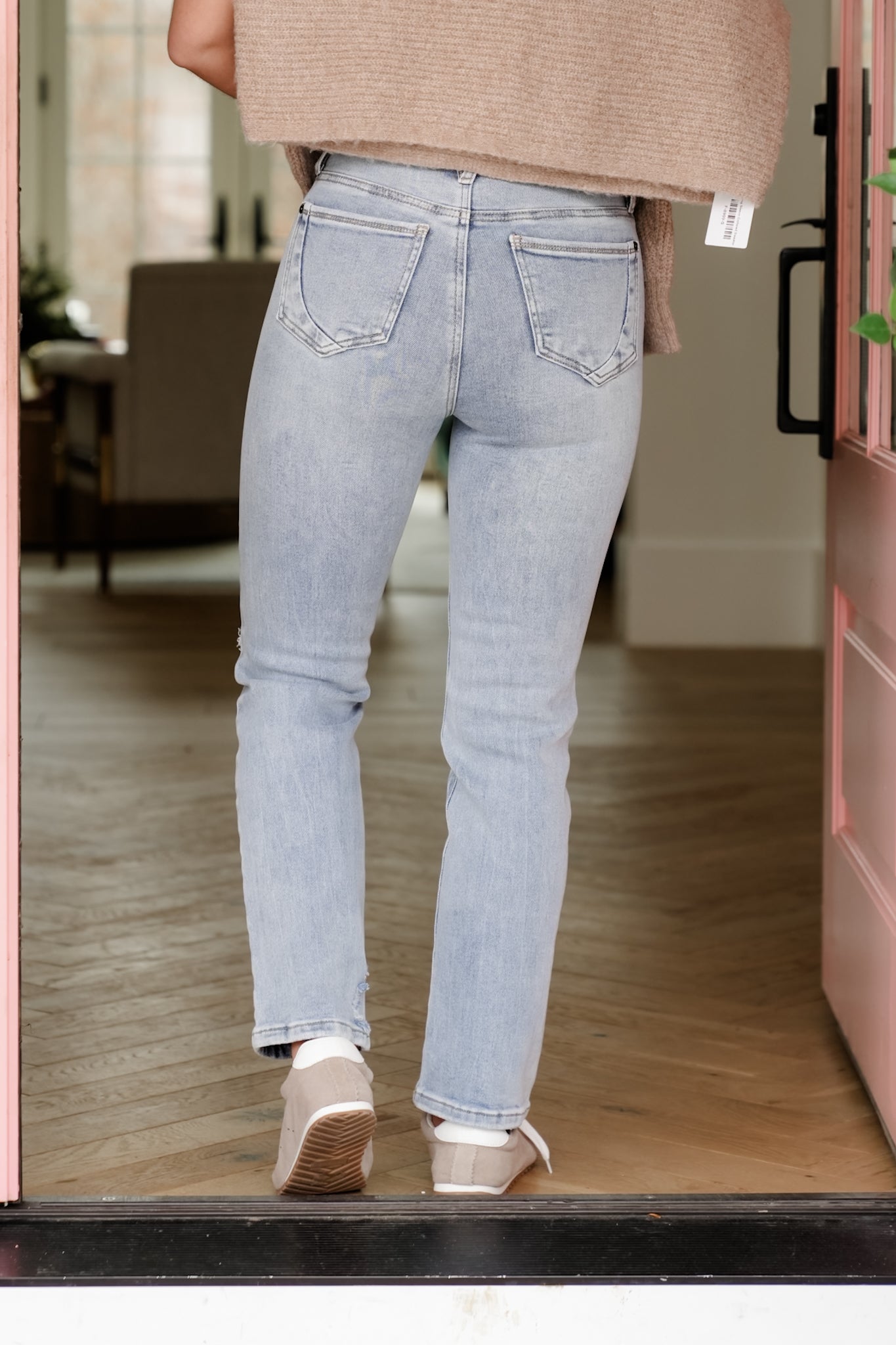 Saige High Rise Medium Wash Tummy Control Button Fly Cropped Slim Straight Leg Jeans