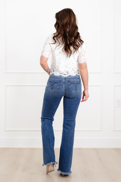 Judy Blue The Delilah High Rise Medium Wash Double Button Frayed Hem Bootcut Jeans