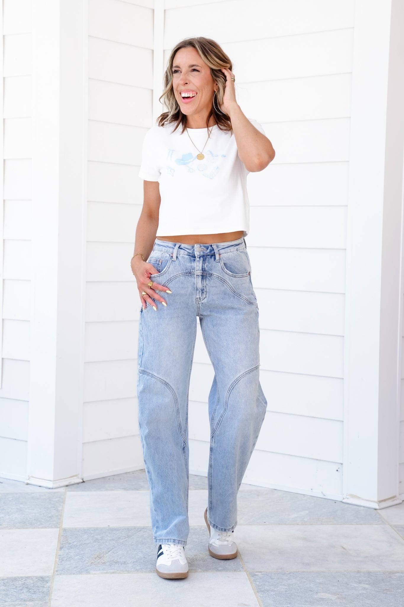 Saige High Rise Light Wash Barrel Jeans with Wide Cuff