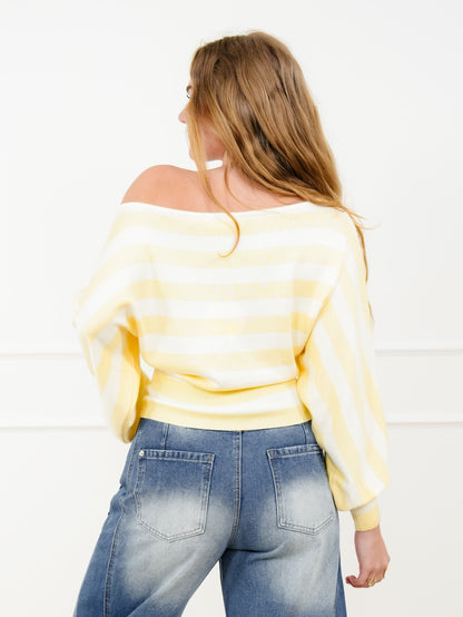 Stripe Long Sleeve Boat Neck Sweater