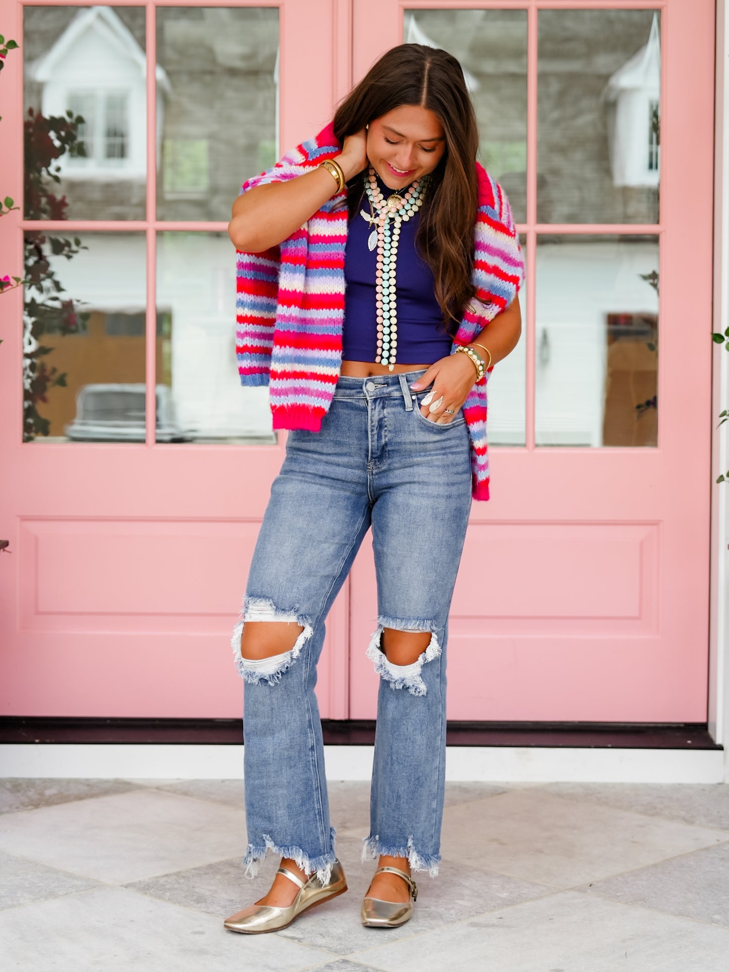 Risen High Rise Medium Wash Straight Leg Cropped Jeans