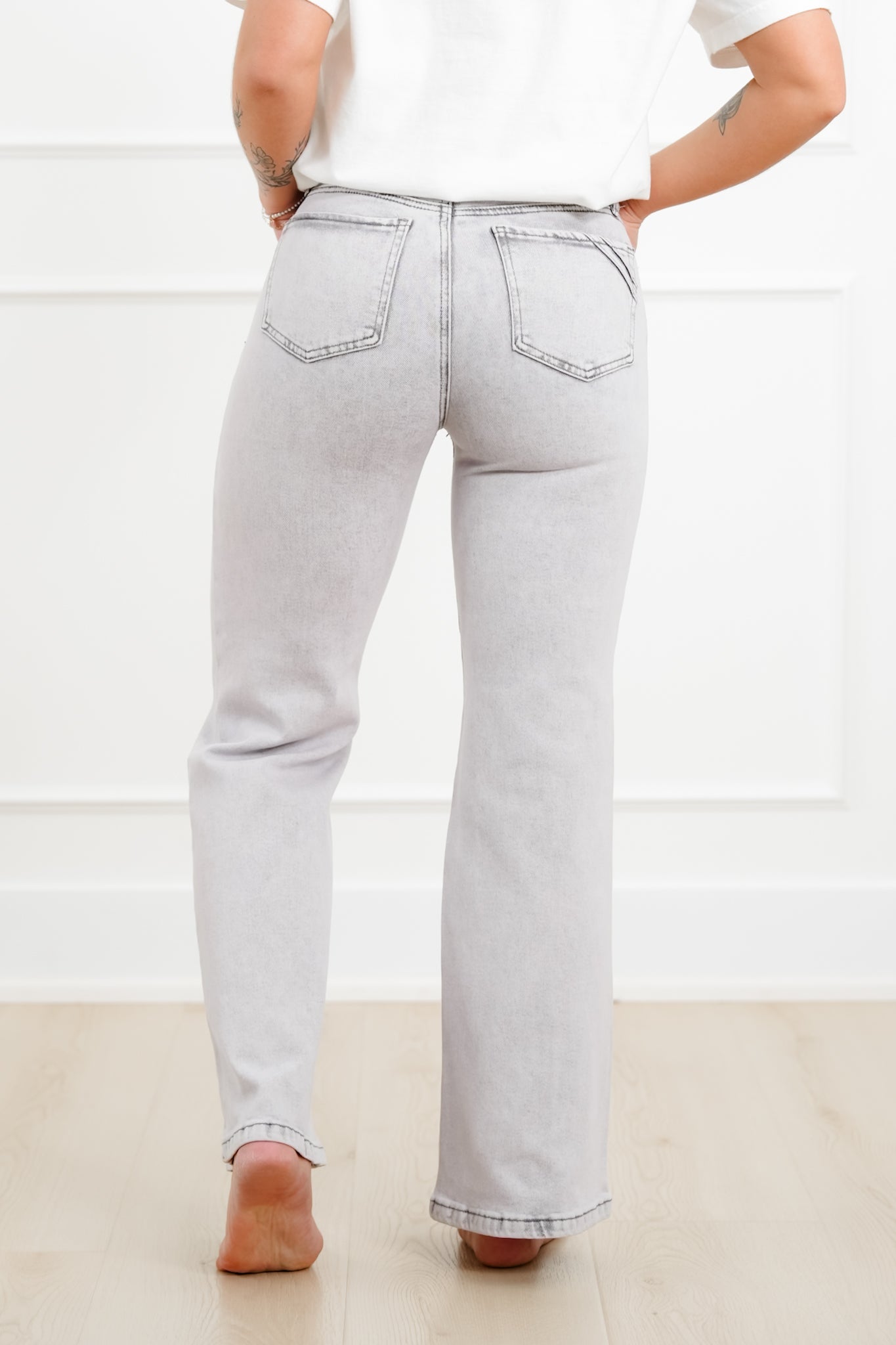 Saige High Rise Grey Acid Wash Tummy Control Wide Leg Jeans