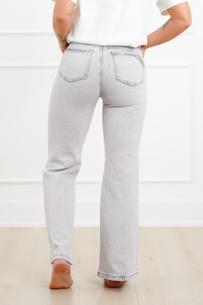 Saige High Rise Grey Acid Wash Tummy Control Wide Leg Jeans