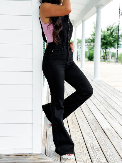 Judy Blue Black High Rise Tummy Control Top Flare Overalls