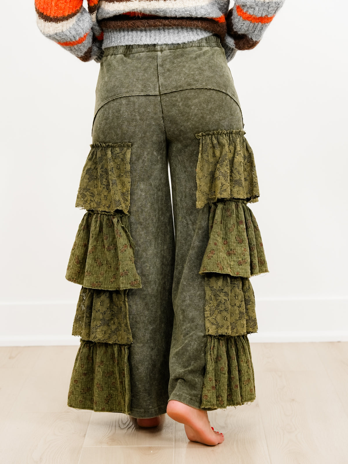 POL Thermal Elastic Waist Tiered Ruffle Wide Leg Pants
