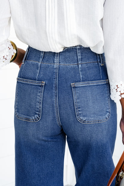 Restock! Risen You Make My Dreams Double Button Wide Leg Trouser Hem Non-Distressed Jean