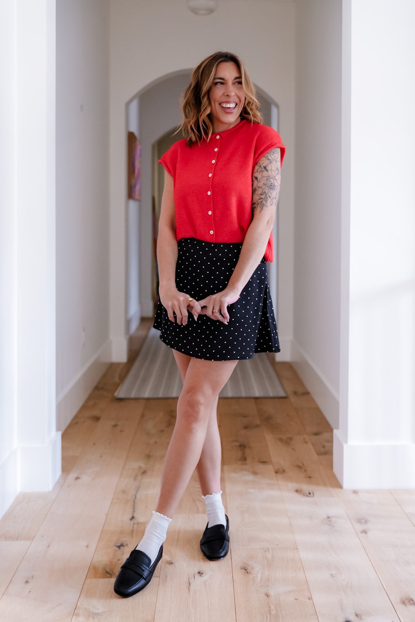 Polka Dot Satin Mini Skort