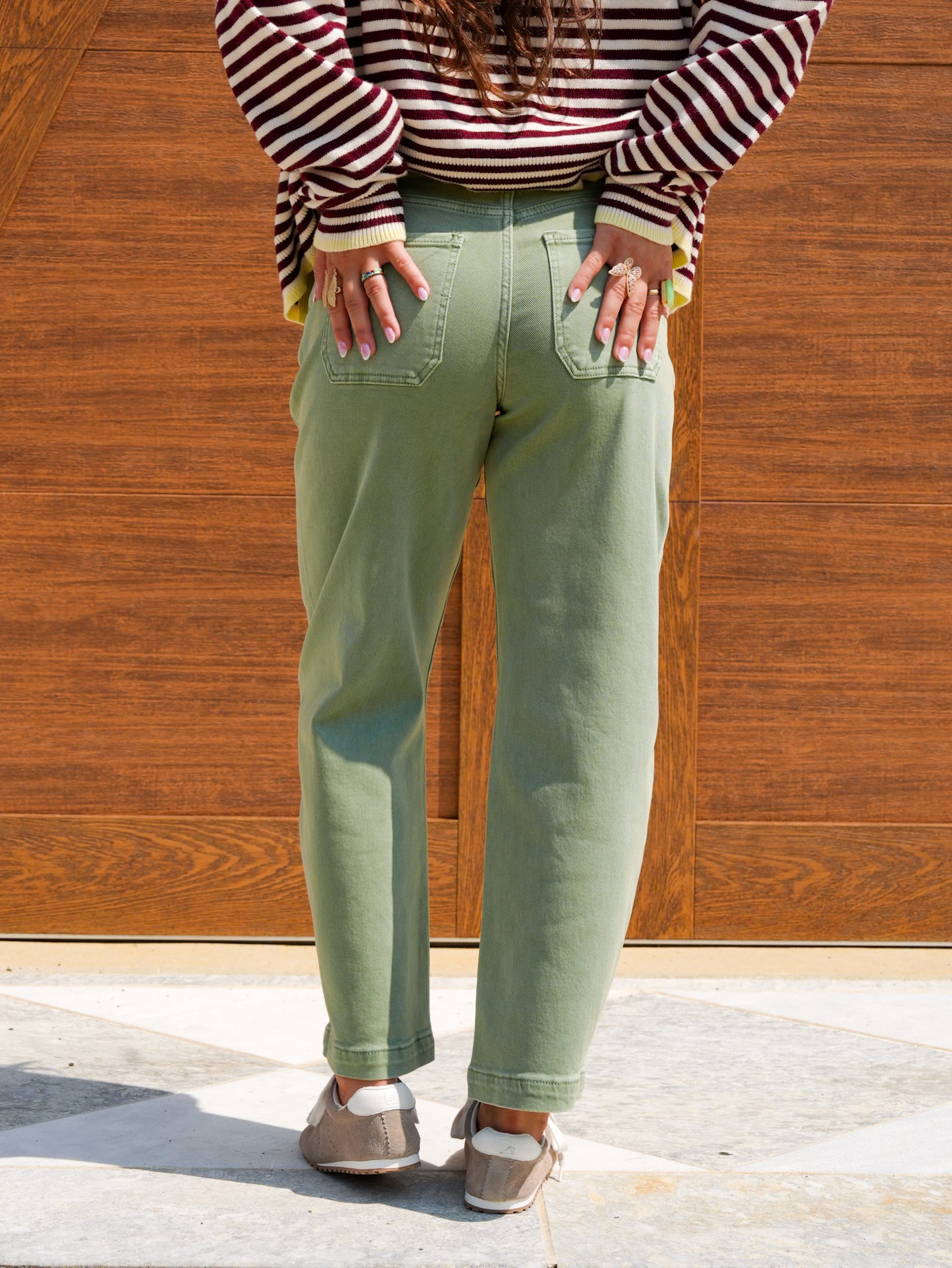 Risen Mid Rise Olive Tummy Control Barrel Jeans - Freckled Poppy