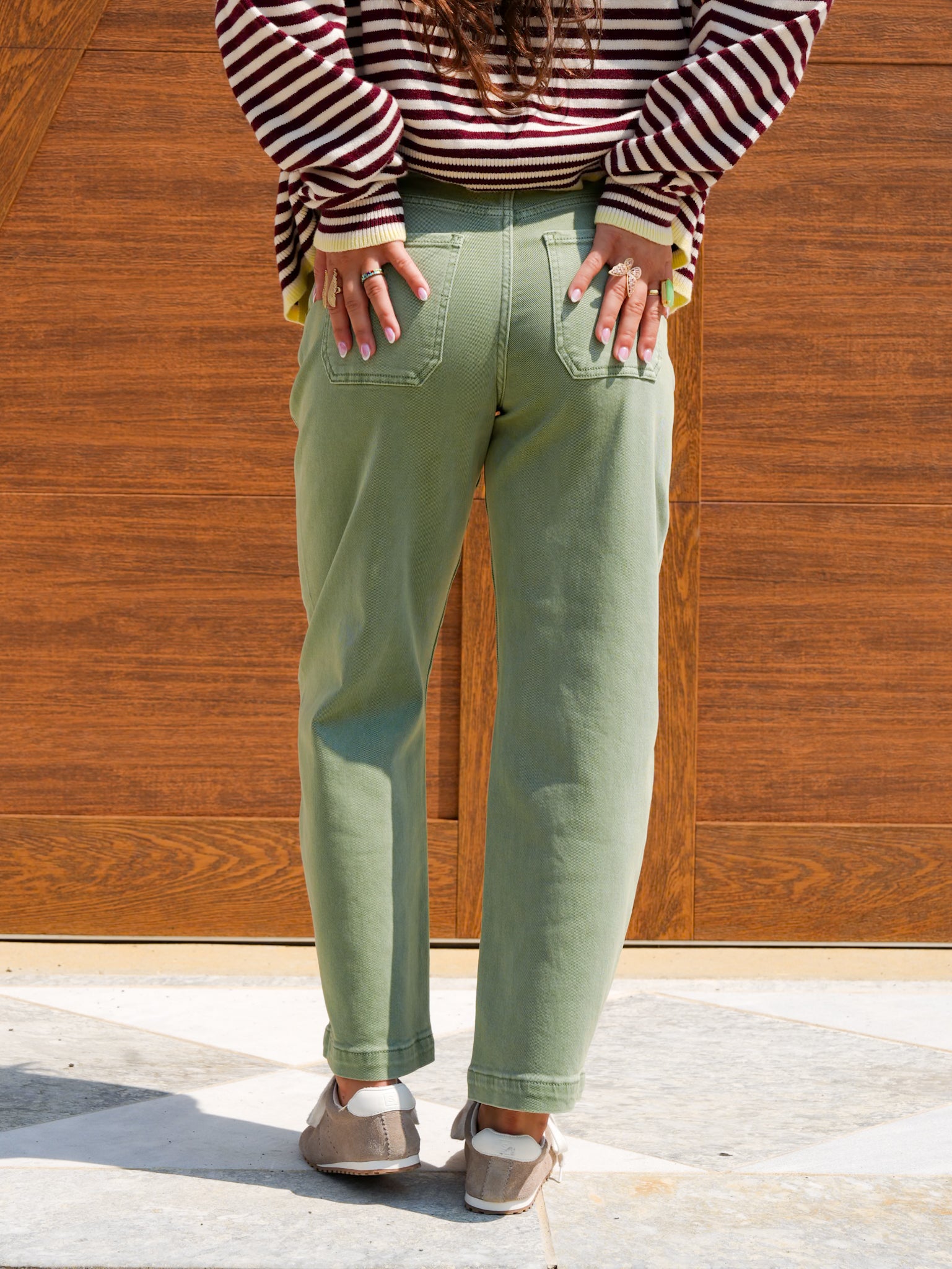 Risen Mid Rise Olive Tummy Control Barrel Jeans - Freckled Poppy
