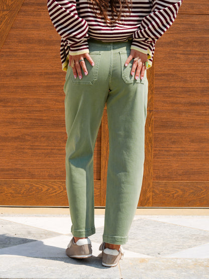 Risen Mid Rise Olive Tummy Control Barrel Jeans - Freckled Poppy