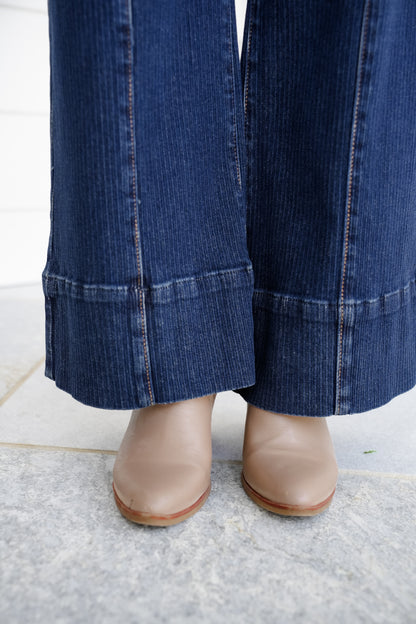 Risen Poppy Lane Mid Rise Dark Wash Wide Leg Jeans with Wide Hem