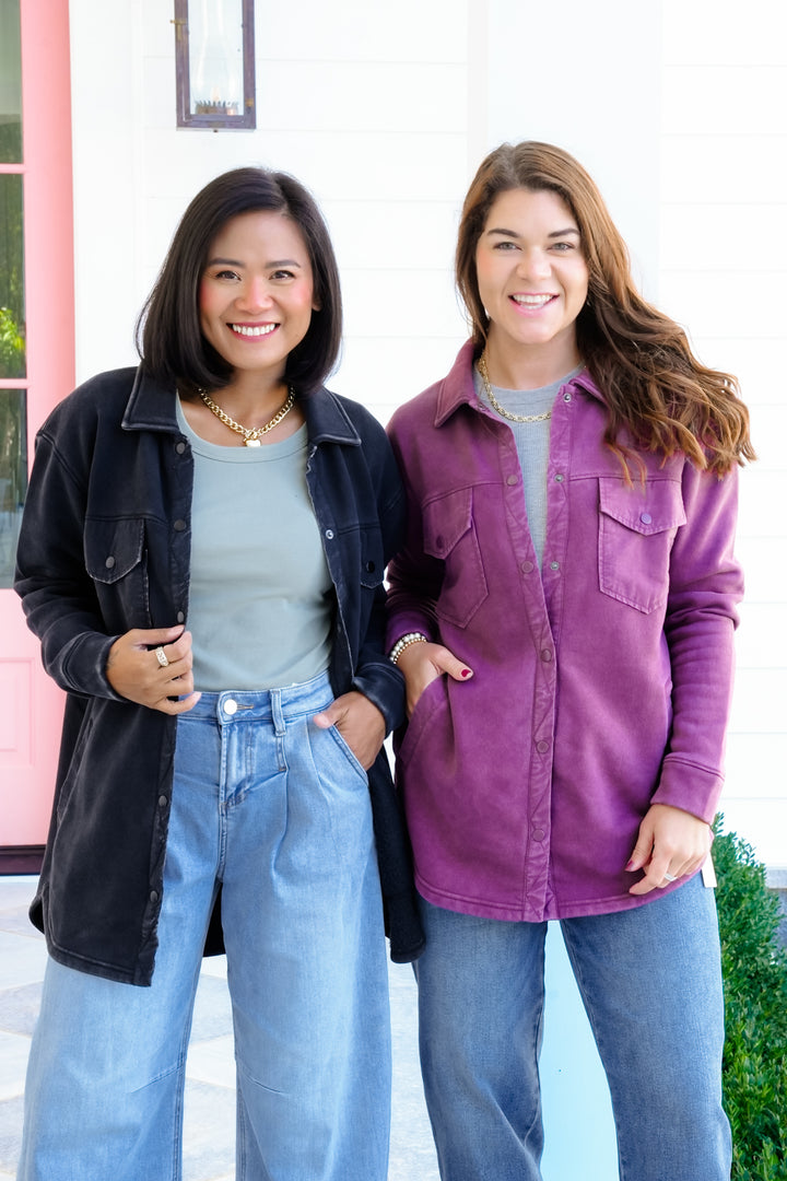Long Sleeve Snap Button Shacket with Pockets